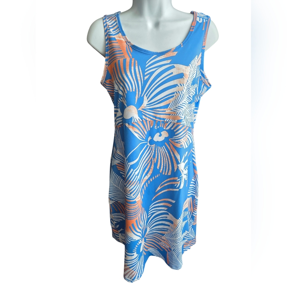 Columbia PFG Blue Tropical Floral Print Tank Dress Fishing Beach Sun Size M